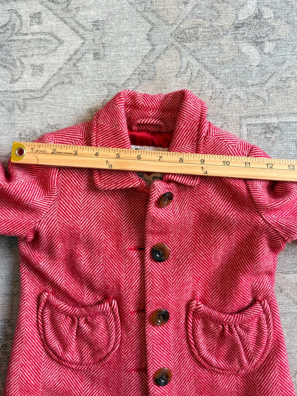 Vintage GAP Girls Red Herringbone Pea Coat holiday wool blend Christmas photos 2